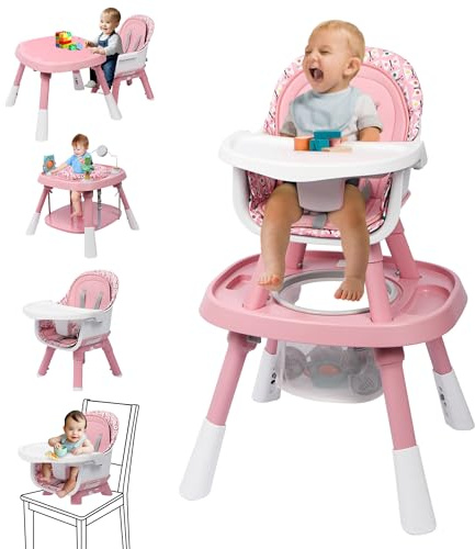 Xilingol 15-in-1 Convertible High Chair, 2-in-1 Baby Highchair & Activity Center W/Toys, Booster Seat | Building Block Table | Toddler Chair W/Removable Tray & 5-Point Harness & 2-Layer Cushion