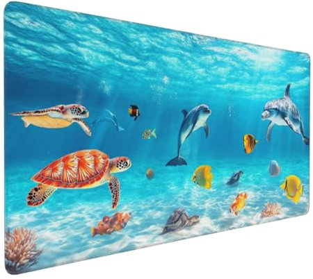 Large Mouse Pad 1200x600x4mm Blue Gaming Mouse Mat Undersea Animals XL Mousepad Anti-Fray Stitched Edges with Non-Slip Rubber Base,Ergonomic Mouse Pad Extended Desk Mat, Home Office Accessories Laptop