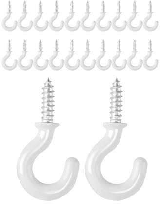 Mini Small Metal Screw-in Cup Hooks for Hanging Plants, Suitable for Outdoor or Indoor Use On Ceiling, for Wood Home Organization, White, 20 Pcs Screw in Hooks for Wood