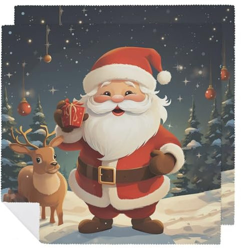 Weihnachtliche Weihnachtsmann-Stoffservietten, waschbar, Dinner-Servietten, Baumwollservietten, Party-Servietten, Tischservietten, Stoffservietten, Gästeservietten, 2 Stück