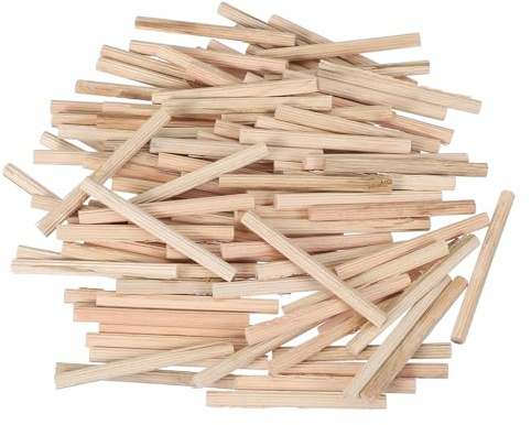 PATIKIL 200 Stück 5 x 60mm Holzdübel Set, Holzrillendübel Riffelholzdübel Holzstifte Dübel Set Gerillte Holzübelstifte Dübel Holz mit Rillen für Zimmerei Möbel Tür Kunsthandwerk Projekte