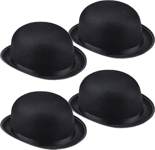 4 cappelli da bowler Party Fashion – Cappello da bowler per bambini e adulti, cappello in melone nero in feltro per maghi, detective – per carnevale, Halloween, costumi, cosplay, feste a tema