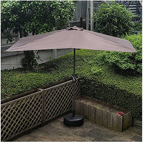 CRBUDY Parasol de Jardin Demi-carré 250 cm (8 Pieds), Parasol de terrasse, Parasol Mural, Pare-Soleil, étanche, 5 Baleines avec manivelle, Parasol d'extérieur Demi-carré (Marron)