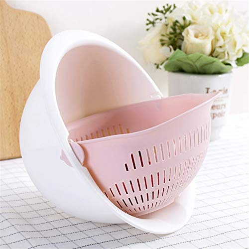 Juroupi Double Layer Drain Basket Fruit Vegetable Washing Colander Strainer Kitchen Tool (Pink)