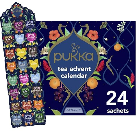 Pukka 2025 Advent Calendar Organic Tea Sampler, Selection of 24 Delightful Black & Green Tea Infusions, Christmas Gift Idea for Tea Lovers, 100% Organic