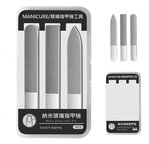 Lima per unghie in vetro, ad alta densità, compatta e portatile, lavabile in lavastoviglie, per la cura delle unghie a casa e in viaggio, ideale per donne e professionisti della manicure, 3 forme (9