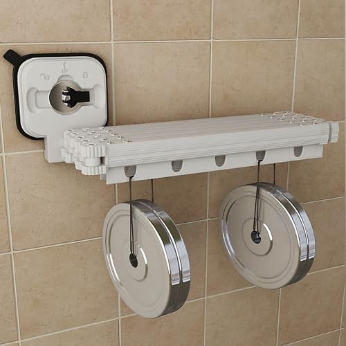 Koncey Duschvorhangstange Ohne Bohren, Faltbare Duschstange Vorhang mit Saugnapf, Stanzfrei Verstellbarer Winkel, Multifunktional-Wasserdicht, Einziehbarer Wäscheständer(Weiß,70+20 cm)