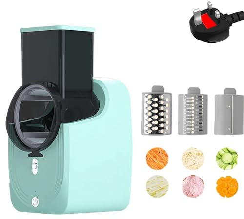 Electric Cheese Grater Salad Shooter,3-in-1 Electric Slicer with 3 Different Shapes of Blades for Home Kitchen,One-Touch Control 50W Salad Machine for Cheeses, Fruits, Vegetables (Green UK)
