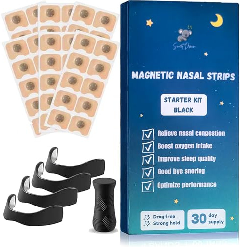Pack of 90 Magnetic Nose Strips with 4 Applicator – Reusable-Style Refill with Strong Grip Nasal Dilators, Nose Strips with Smooth Edges, and Skin-Friendly Material for Versatile, All-Day Use
