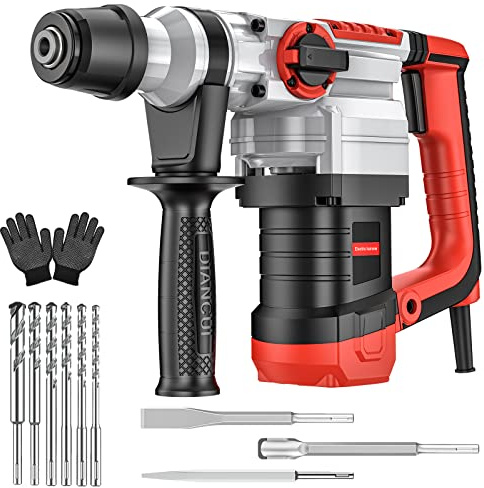 Martillo Perforator SDS Plus 1500W, Martillo Percutor 4 en 1 Funciones (Perforación + Perforación con Impacto + Cincelado con/sin Fijación, Agarre Antivibraciones), 4400BPM, 920R/Min