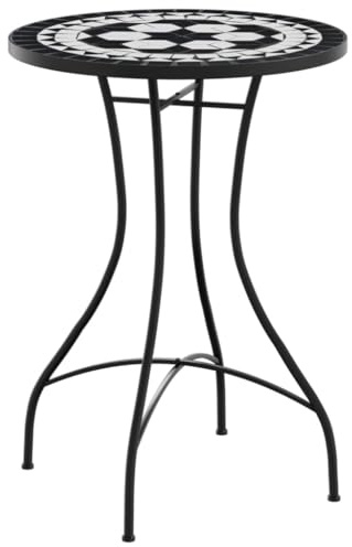 Tomostar Table d'appoint en Mosaïque, Table Bistro Rond de Balcon Jardin Terrasse Extérieure mosaïque Noir et Blanc Ø50x70 cm céramique