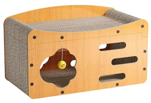 Fonowx Casa Rascadora para Gatos con Diseño Estable, con Cama Rascadora, Juguete para El Cuidado de Las Y Cueva Suave para Gatos, Equipada con Una Pel, 56cmx29cmx32cm