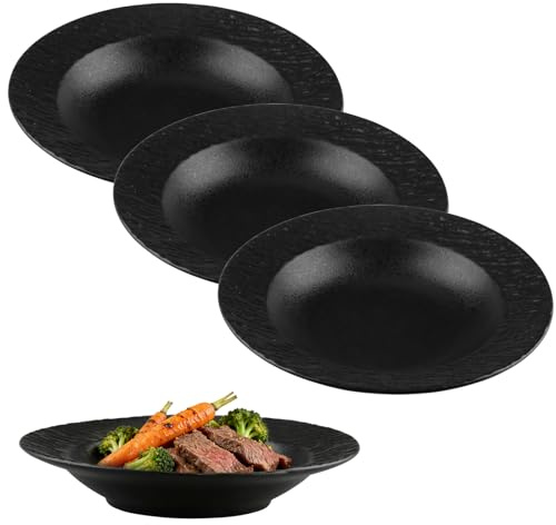 hocadon 4 piezas Platos Hondos de Porcelana Plato Hondo Negro 20 x 4 cm Platos de Pasta para Postre, Ensaladas, Filetes