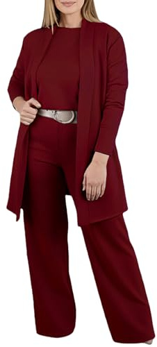 3 Piece Travel Outfits for Women Dressy Lounge Sets Long Sleeve Cardigan Wide Leg Pants with Tank Tops Matching Sets Red