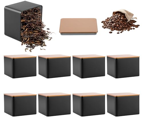 VIDETOL 9 Stück Klassische Teedosen für Losen Tee, 85 x 85 x 65 MM Aromadicht aus Metall für je 90g Tee, Schwarz Gold Tee aufbewahrung losen tee, auch ideal als Gewürzdose