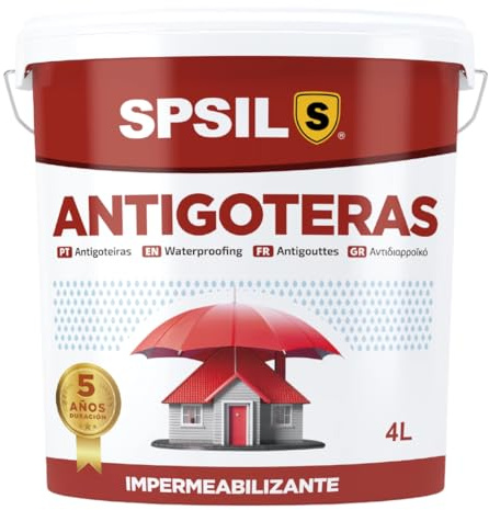SPSIL Pintura Impermeabilizante Antigoteras Blanco 4 L - Pintura Epoxica para Suelos y Antihumedad para Interiores - Ideal para Terrazas, Azoteas, Fachadas