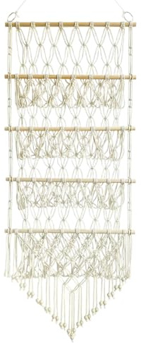 Generisch Hängeaufbewahrung Tür - Holz + Baumwollseil 120x52cm | 4 Ebenen Boho Organizer | Hängendes Kuscheltiernetz Für Schlafzimmer Kinderzimmer Spielzimmer Wohnzimmer Wohnheim Wohnung