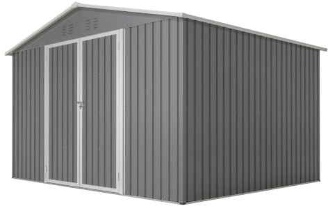 Robusto capanno per attrezzi in metallo con tetto a sella, XXXL, 300 x 252 x 191 cm, casetta sicura per attrezzi da giardino e attrezzi, grigio