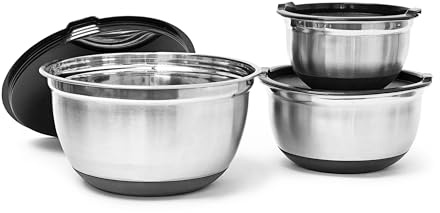 Relaxdays BOWLY, set med 3, diametrar: 17/21/25,5 cm, blandningsset i rostfritt stål med aromskyddande sallad serveringsskål med färskt konserveringslock, silver, 25,5 x 25,5 x 14,5 cm