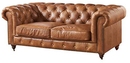 Crafters and Weavers Century Top Grain Vintage Leather Chesterfield Love Seat