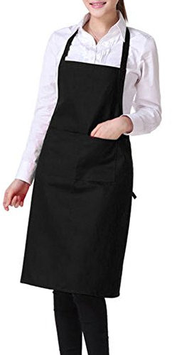 Gemini_Mall®, grembiule semplice unisex, da cucina o lavoro, con doppia tasca, nero Black