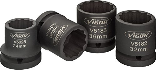 VIGOR Schlagschrauber Steckschlüsseleinsatz-Satz, V5024, 3/4″ | 3/4 Zoll (20 mm) Vierkant hohl, Antrieb 3/4 Zoll (20 mm) Vierkant hohl, Abtrieb Außenprofil Doppelsechskant, 1259 g