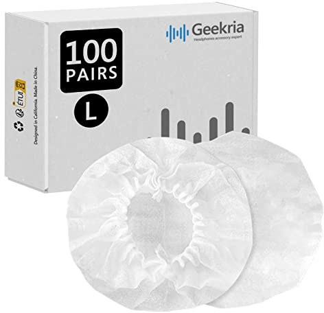 Geekria 100 Paar Einweg-Kopfhörer-Ohrpolster für große Over-Ear-Headsets, Stretch-Sanitär-Ohrpolster, hygienischer Ohrkissen-Schutz (L/Weiß)