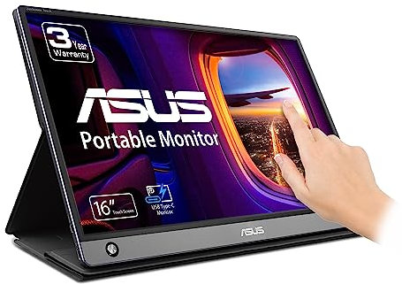 ASUS ZenScreen MB16AMT 15.6 Full HD Portable Monitor Touch Screen IPS Non-glare Built-in Battery and Speakers Eye Care USB Type-C Micro HDMI w/Foldable Smart Case