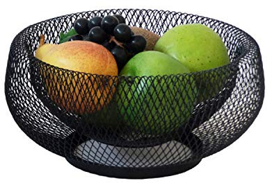 kela Eleganter stylischer Obstkorb Marlo I schwarz I Ø 22,5 cm I Metall - feinmaschiges Geflecht I Schale, Deko-Schüssel I Korb im Korb - Form
