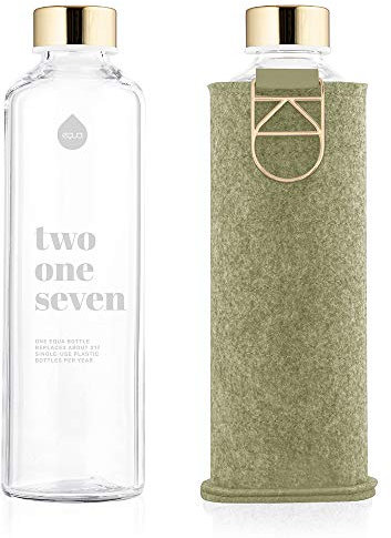 EQUA Trinkflasche Mismatch Pistachio 750 ml - Glasflasche mit Schutzhülle - Wasserflasche mit Filzhülle - Designer Trinkflasche aus Borosilikatglas 0,75 L, Beige, Pistazie