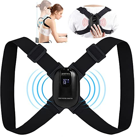 Amszke Smart Posture Corrector with Sensor Vibration Reminder for Men and Women, Backmedic Posture Reminder for Teens Kids with Adjustable Angle and Strap Help to Keep Right Posture