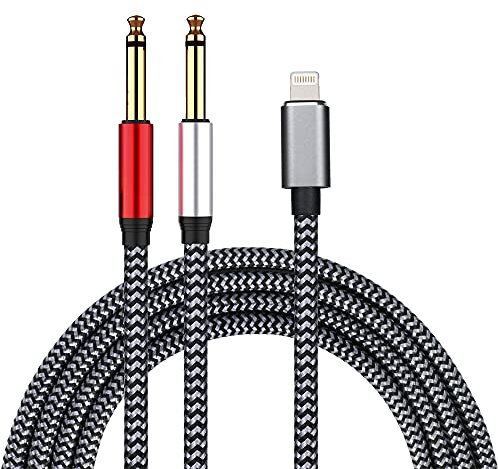 Lightning to Dual 6.35mm 1/4 TS Mono Stereo Y-Cable Splitter Lightning to Dual 1/4 inch Audio Cable Compatible for iPhone14/13/12/11/X/8/7/iPad,Amplifier, Speaker, Headphone, Mixing Console 6.6Feet