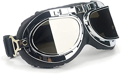 ZLYJ Motorradbrille Vintage Brille Für Steampunk Chopper Schwarz Eco Leder Eco A