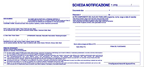 Schede Notifica Hotel, Alberghi, Campeggi, in singoli fogli a Blocchetti (100)