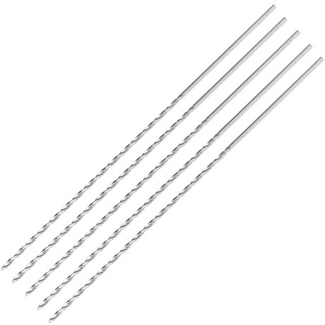 ENT 50402 Mèches hélicoïdales à bois Ø 2 mm en paquet de 5, extra-longues 150mm, D 2 x NL 100 x GL 150mm, queue cylindrique, Acier à haute vitesse