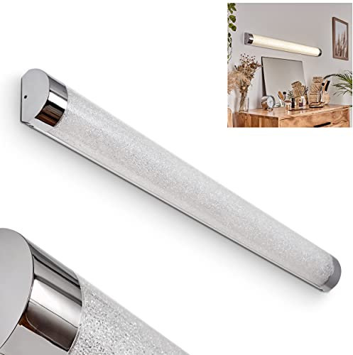 LED Spiegelleuchte Morges, Wandleuchte aus Metall/Kunststoff in Chromfarben/Weiß m. Glitzer-Optik, Spiegellampe ideal für Badezimmer, Schminklicht, 15 Watt, 1600 Lumen, 4000 Kelvin, Wandlampe IP 44