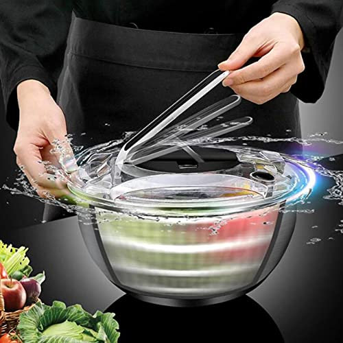 Large Salad Spinner/Dresser, Stainless Steel Vegetable Fruit Dryer Drainer Dehydrator Colander & Built-in Draining System (3.5L)