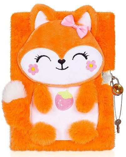 Pinkgarden FuchsTagebuch für Mädchen, 160 Seiten Geheimes Tagebuch, Plüsch-Notizbuch mit Schloss und Schlüssel zum Schreiben und Zeichnen, Geschenke für Mädchen, Kinder, Jungen