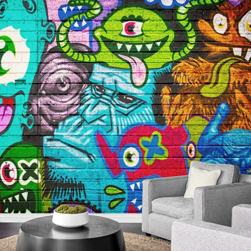wall26 Removable Wall Sticker/Wall Mural Cartoon Alien Anime Spray Paint Wall Graffiti & Street Art Cityscape Digital Art Realism Decorative Urban Edgy for Living Room, Bedroom, Office - 66x96 inches