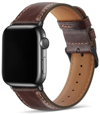 Tasikar Compatible pour Bracelet Apple Watch 42mm (Séries 11/10) 41mm 40mm 38mm Cuir Véritable Bracelet Remplacement Compatible avec Apple Watch SE Séries 11 10 9 8 7 6 5 4, Marron Rétro
