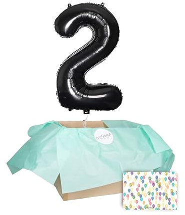 DECORAMI - celebrate happy times XXL Zahlen-Luftballon 0 bis 9, Schwarz, individualisierbare Zahlenballons mit Helium gefüllt, 86cm, Heliumballons im Karton zum Geburtstag und Jubiläum