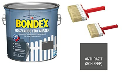 zbs24 Bondex Holzfarbe für Außen, hochdeckender Wetterschutzanstrich, Wetter- & UV-beständig, atmungsaktiv inkl. 3-teiligem Pinselset (anthrazit, 2,5 Liters)