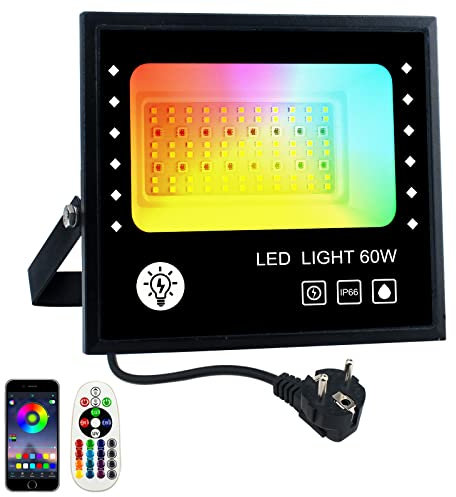 BOSITE Foco LED RGB Exterior, Focos Cambio de Color ,Proyector LED RGBW ,16 millones de color 28 Modos ,IP66 Impermeable ,Con APP y Mando a Distancia
