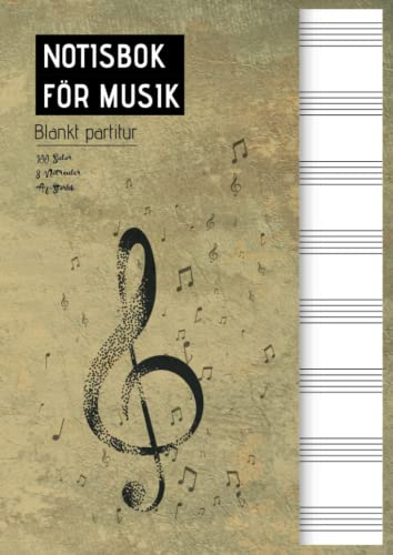 Notisbok för musik | Blankt partitur | Anteckningsbok för musiker | 100 sidor | 8 breda notlinjer | A4-storlek