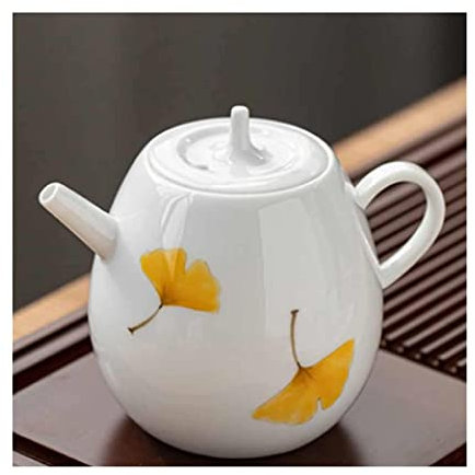 OLOTU Juego de té, Tetera Individual de Porcelana Blanca, Tetera de cerámica Ginkgo Hecha a Mano Amarilla con Filtro para el hogar