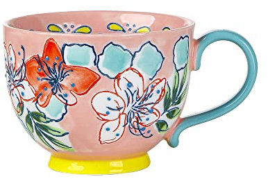 Ensemble de tasses à café Grandes tasses en céramique à motif floral peintes à la main 15 OZ Grande tasse pour lait, café au lait, cappuccino, thé, cacao, Noël Fête des mères Saint-Valentin pour