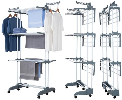 Homefront Clothes Airer Dryer Rack - 3 Tier Lightweight Portable Foldable Design - Adjustable Side Wings - Holds A Large Amount of Washing - Suitable for Indoor Or Outdoor Use