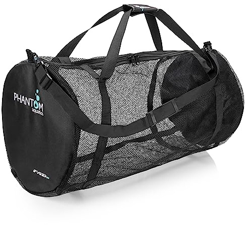 Phantom Aquatics Scuba Schnorcheltasche, Netztasche mit Schultergurt und Spiralverschluss mit Reißverschluss (schwarz, Netztasche)