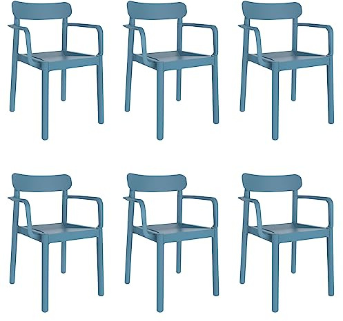garbar Elba Set 6 Silla con Brazos Interior, Exterior | jardín, terraza, balcón, Salon, Cocina, Comedor | diseño, Ligero, apilable | Azul Retro