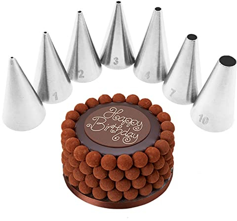 Round Piping Tip, 7 Pcs Stainless Steel Small Round Icing Piping Nozzles Cake Decorating Tips Baking Tools for Cupcakes Cakes Cookies
